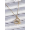 316L Çelik Zincir Gold Renk Zirkon Taşlı Kalp Model Melek Detay Kadın Kolye