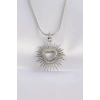 316L Çelik Zincir Gümüş Renk Kalp Güneşi Tasarımlı Kolye