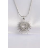 316L Çelik Zincir Gümüş Renk Kalp Güneşi Tasarımlı Kolye