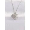 316L Çelik Zincir Gümüş Renk Zirkon Taşlı Kalp Kolye