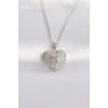 316L Çelik Zincir Gümüş Renk Zirkon Taşlı Kalp Kolye