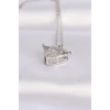 316L Çelik Zincir Gümüş Renk Zirkon Taşlı Kanatlı Kalp Kolye