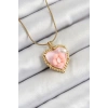 316L Çelik Zincir Pembe Sanatsal Portre İnci Detaylı Papatya Figürlü Kalp Model Gold Renk Kadın Kolye