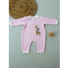 6-9 12-18 18-24 24-36 Ay Animal Nakışlı Bal Peteği Kumaş Es Fermuarlı Kız Bebek Tulumu Pembe