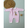 6-9 12-18 18-24 24-36 Ay Animal Nakışlı Bal Peteği Kumaş Es Fermuarlı Kız Bebek Tulumu Pembe