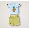 6-9 9-12 12-18 Ay Ananas Nakışlı Kısa Kollu Sweatli Şortlu 2Li Kız-Erkek Bebek Takımı Sarı