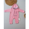 6-9 9-12 Ay Ef Çizgi Boy Fermuarlı Tavşan Nakışlı Kapşonlu Kız Erkek Bebek Tulumu Pembe