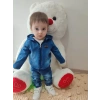 9-12-18-24 Ay Kot Kumaş Kapşonlu Uzun Kol Sweatli Kot Kumaş 3Lü Erkek Bebek Takımı Mavi
