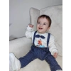 9-12-18 Ay Papyonlu Sweat Kot Pantolon 2Li Erkek Bebek Salopet Takımı Lacivert