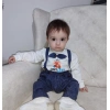 9-12-18 Ay Papyonlu Sweat Kot Pantolon 2Li Erkek Bebek Salopet Takımı Lacivert