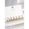 925 Ayar Gümüş Çivi Pirinç Gold Renk Oval Halka Model Kadın Küpe Seti