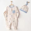 Andywawa Ac25919 Romper Hat Set Dino Bebek Tulum Takım Beige