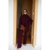 Aurane Bordo Atkılı Saç Örgülü Triko Pantolon Takım