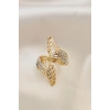 Ayarlamalı Gold Renk Metal Zirkon Taşlı Kanat Yüzük