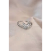Ayarlamalı Gümüş Renk Metal Zirkon Taş ve Kristal Taşlı Kelebek Model Yüzük