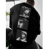 Benzersiz Sırt Baskılı Erkek Sokak Stili Bol Tişört - Nefes Alabilir Polyester, Makinede Yıkanabilir - Siyah