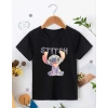 Bisiklet Yaka Kısa Kol Çocuk Baskılı T-Shirt - Siyah