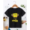 Bisiklet Yaka Kısa Kol Çocuk Baskılı T-Shirt - Siyah