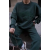 Bisiklet Yaka Nakış İşlemeli Üç İplik Sweat Takım - Yeşil