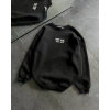 Bisiklet Yaka Üç İplik Baskılı Oversize SweatShirt - Siyah