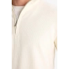 Comfort Fit Dik Yaka Dokulu Yarım Fermuarlı Waffle Sweatshirt