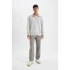 Comfort Regular Fit Rahat Kalıp Fermuarlı Dik Yaka Basic Düz Sweatshirt