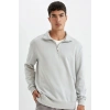 Comfort Regular Fit Rahat Kalıp Fermuarlı Dik Yaka Basic Düz Sweatshirt