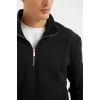 Comfort Regular Fit Rahat Kalıp Fermuarlı Dik Yaka Basic Düz Sweatshirt