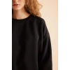 Coool Oversize Geniş Kalıp Bisiklet Yaka Basic Düz Kalın Siyah Sweatshirt