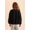 Coool Oversize Geniş Kalıp Bisiklet Yaka Basic Düz Kalın Siyah Sweatshirt