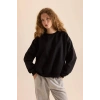 Coool Oversize Geniş Kalıp Bisiklet Yaka Basic Düz Kalın Siyah Sweatshirt