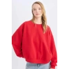 Coool Oversize Geniş Kalıp Bisiklet Yaka Kalın Basic Düz Sweatshirt