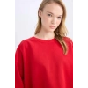 Coool Oversize Geniş Kalıp Bisiklet Yaka Kalın Basic Düz Sweatshirt