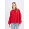 Coool Oversize Geniş Kalıp Bisiklet Yaka Kalın Basic Düz Sweatshirt