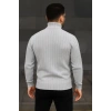 Erkek Balıkcı Yaka Bağazlı Triko Kazak Pamuklu Kalın Fitilli Dokuma, Regular Fit Uzun Kollu Kışlık Model - Gri