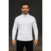 Erkek Balıkcı Yaka Bağazlı Triko Kazak Pamuklu Kalın Fitilli Dokuma, Regular Fit Uzun Kollu Kışlık Model - Beyaz