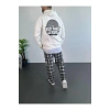 ERKEK BASKILI ÜÇ İPLİK KAPÜŞONLU OVERSİZE SWEATSHİRT - BEYAZ