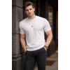 Erkek Bisiklet Yaka Dikine Çizgi Detaylı Yazlık Kısa Kollu Triko Tişört Beyaz