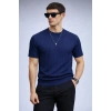 Erkek Bisiklet Yaka Kısa Kollu Yazlık Triko Tişört Lacivert
