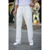 Erkek Cizgili Dokuma Krep Jogger Buggy Pantalon Rahat kalıp - Beyaz