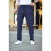 Erkek Cizgili Dokuma Krep Jogger Buggy Pantalon Rahat kalıp - Lacivert