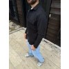 Erkek Diagonal Kumaş Cepli Çıtçıtlı uzun Kollu, Gömlek Oversize Rahat Kalıp Günlük Şık Stil - Siyah