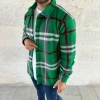 ERKEK EKOSE DESENLİ DÜĞMELİ POLAR YAKALI UZUN KOLLU GÖMLEK OVERSİZE RAHAT KALIP - YEŞİL