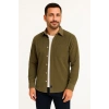 Erkek Fitilli Kadife Cepli Gömlek Oversize Rahat Kalıp - Haki