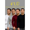 Erkek Fitilli Triko Kazak 4’lü Set Beyaz Bordo Gri Siyah Regular Fit Bisiklet Yaka Kazak Triko Kombini