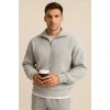 Erkek Gri Yarım Fermuarlı Fitilli Triko Kazak