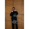 Erkek Kapüşonlu Eşofman Takım Graffiti Baskılı Oversize Rahat Kalıp, Kanguru Cepli, Streetwear Tarzında Premium Ürün 3 iplik Pamuklu - Siyah