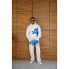 Erkek Kapüşonlu Eşofman Takım Graffiti Baskılı  Oversize Rahat Kalıp, Kanguru Cepli, Streetwear Tarzında Premium Ürün 3 iplik Pamuklu - Beyaz