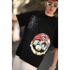 Erkek Mario Baskılı Oversize T-Shirt - Siyah