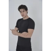 ERKEK OMUZ FİLELİ SLİM FİT T-SHİRT - SİYAH